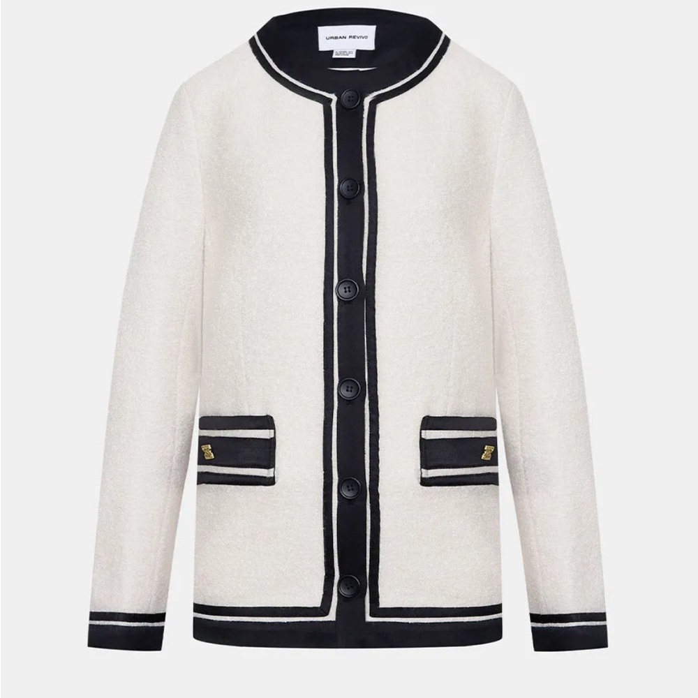 Urban Revivo Contrast Trim Boucle Buttom Up Jacket